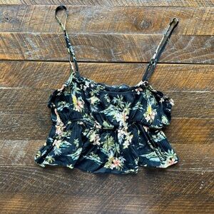 Forever 21 black floral Ruffled Crop Camisole